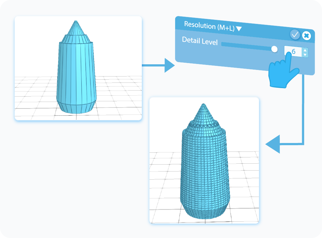 Customize the Detail Level setting in the Resolution tool with the slider or text-box